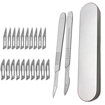 Carbon Steel Scalpel Blades + Handle Scalpel + Metal Box DIY