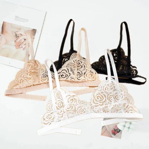 Woman Floral Lace Bra Transparent Wireless Push Up Bra Adjus