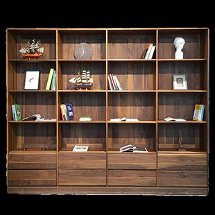 定制实木书架整墙书柜落地大容量满墙书橱橡木樱桃木卡座书柜