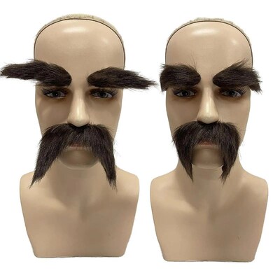 2Pcs Fake Mustache and Fake Eyebrows DIY Makeup False