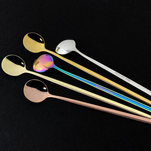 6Pcs Black Long Hangdle Spoon For Polished Stirring Drink 30