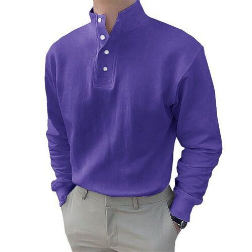 Mens Plain Long Sleeve Shirt with Regular Split Casual Europ