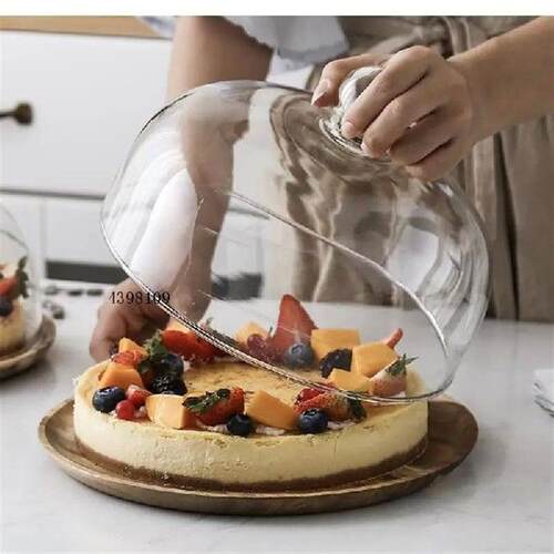 Wooden Cake Plate Dustproof Transparent Glass Cover Fruit