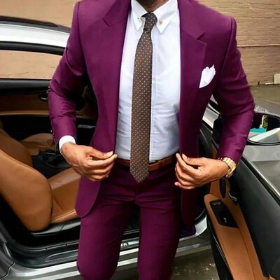 Latest Brown Mens Suit Coat Pants Designs Slim Fit Elegant