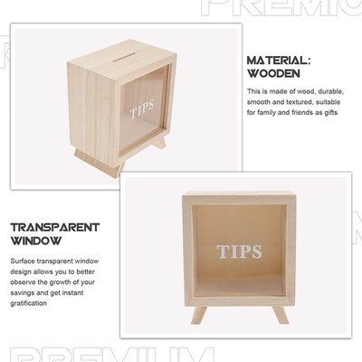 Bank Money Box Piggy Wooden Coin Saving Jar Kids Shadow