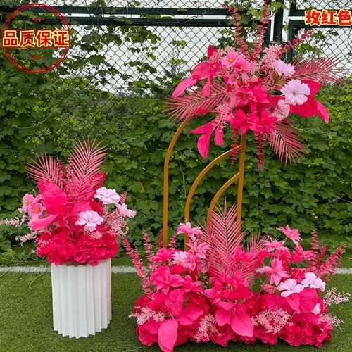 新款婚庆地排花t台装饰花排路引花婚礼舞台背景装饰假花仿真花艺
