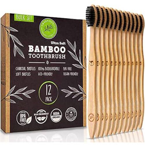 Charcoal Bamboo Toothbrushes (6 Pack) - Extra Soft Natura