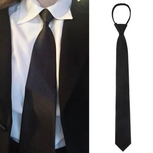 Women Black Zipper Ties Retro Silky Narrow men Neck Tie Slim