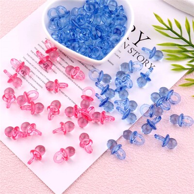 100Pcs 22mm Mini Acrylic Blue Pink Pacifier Nipple Gender Re