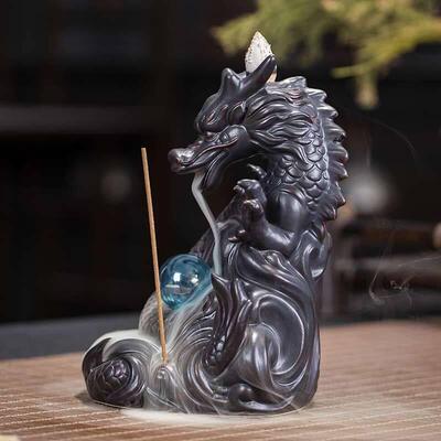 Backflow incense burner dragon purple sand handicraft decora