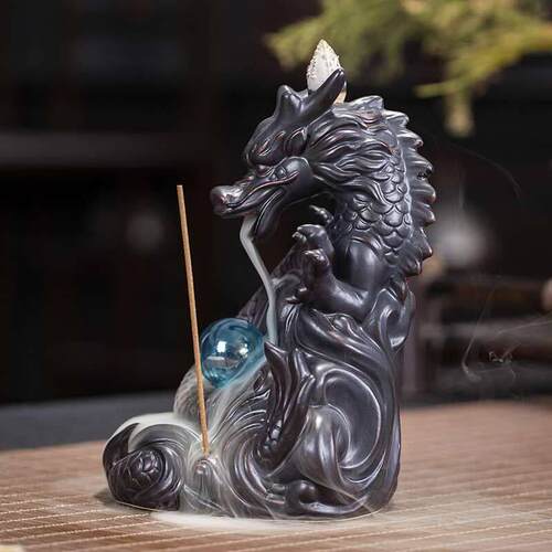 Backflow incense burner dragon purple sand handicraft decora