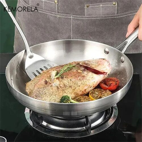2/3PCS Frying Pan 22/24/26/28CM 304 Stainless Steel 2MM Thic