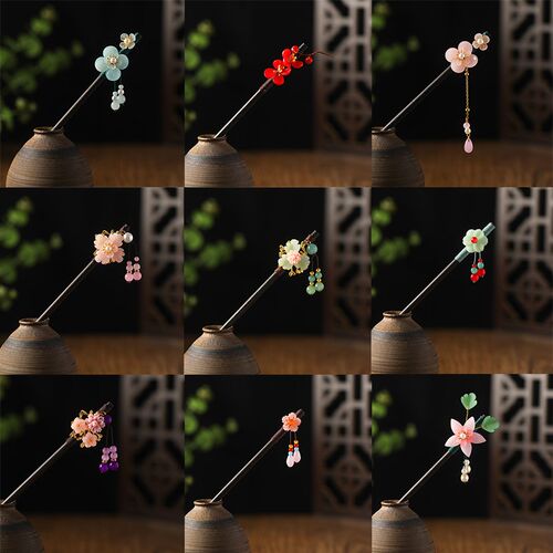 Handmade Luxury Flower Hairpins Hair s Vintage Wood Chinese