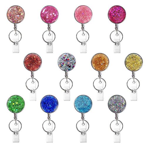 4 Pcs Beadable Badge Reels Blank Bar  Glitter Silver