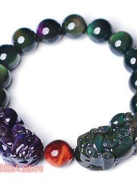 New Natural Obsidian Tiger-Eye Color-Eye Double Pixiu