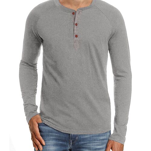 Solid Long Sleeve Tshirt for Men Henley Shirt Mens Base Laye