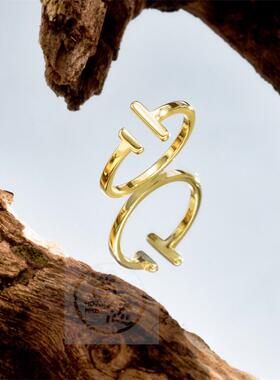 。Parallel bars ring womens copper electroplating real 14K