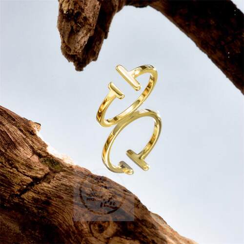 。Parallel bars ring womens copper electroplating real 14K