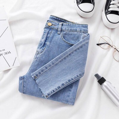 Skinny Jeans for Women Female Denim pencil Pants Mid Waist B