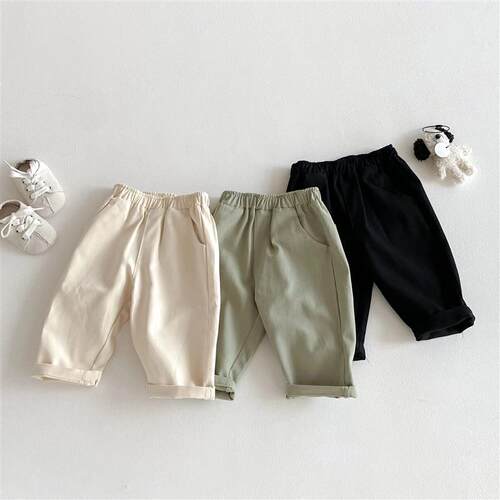 Solid-color casual long pants for boys and girls, baby and c