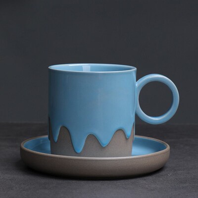 Floating Glaze ffee Cup And Saucer Set Retro Stoneware Latte
