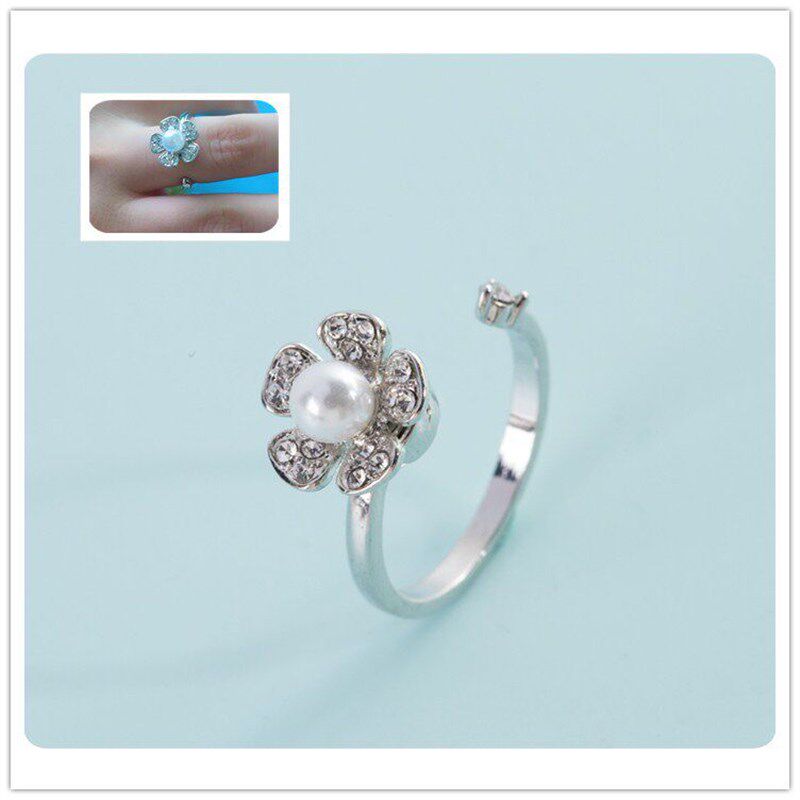 -New fashion pearl rotating open ring adjustable size jewelr - 实物图