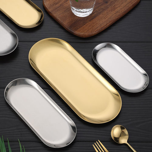 Metal Tray Stainless Steel Plate Oval Cake Fruit  Dessert Tr
