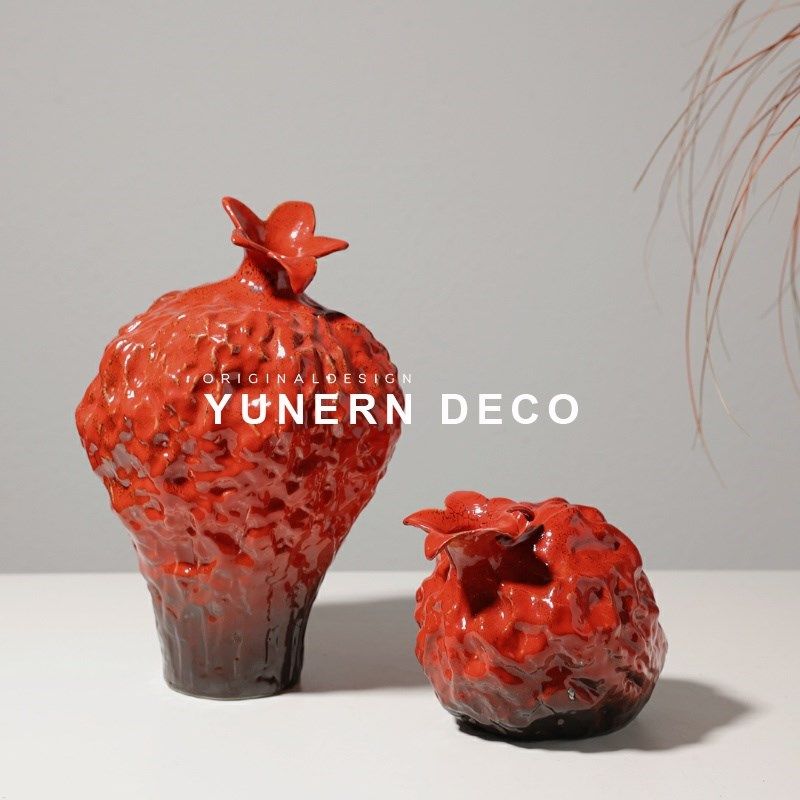 侘寂风家居样板房间玄关陶瓷石榴花器客厅餐桌插花瓶软装饰品摆件,家居饰品,花瓶,淘宝优惠券,粉丝福利购,淘宝优惠卷