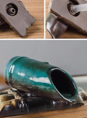 喷泉配件鱼缸循环小号流水自制出水口摆件陶瓷装饰器假山中式陶罐