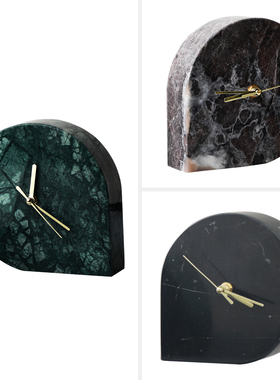 大理石小座钟迷你创意时钟表圆形台钟客厅茶几书房桌面摆件装饰品