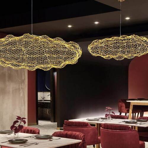 爆款铁丝网云朵吊灯餐厅金属装饰空中挂吊饰满天星萤火虫酒店工程