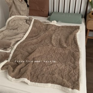 保持温热感~纯色塔芙绒毛毯秋冬提花层加厚大朵羊羔绒休闲毯子