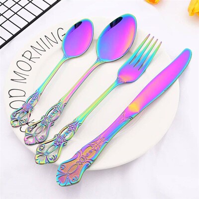 Vintage Royal Rainbow 6/24Pcs Dinnerware Stainless Steel Set