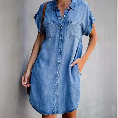 Independent Short-sleeved Slim-fit Denim Dress Midi Dress
