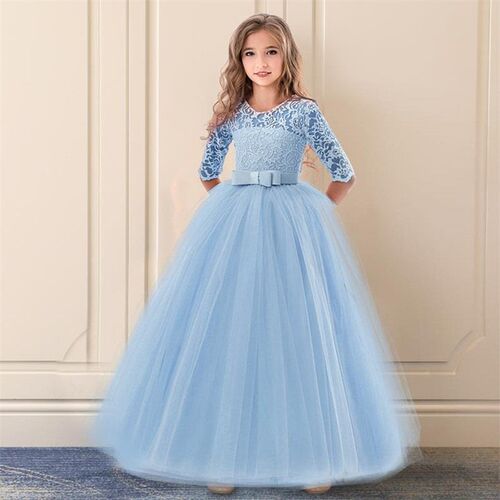 Elegant Princess Lace Dress Kids Flower Embroidery Dresses F
