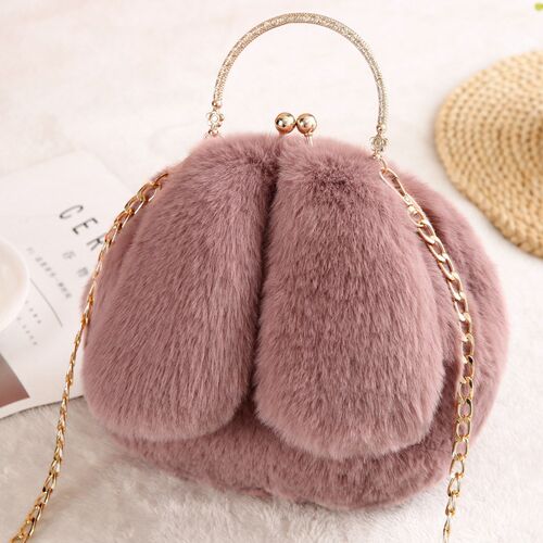 Faux Fur Rabbit Ears Plush Kawaii Round Bag Shoulder Crossbo