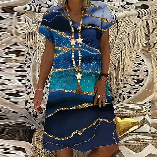 Summer New Womens Short-sleeved Dress Fashion Casual Loose