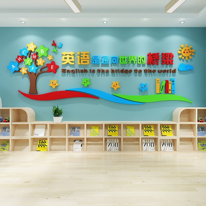 英语培训机构墙面装饰儿童辅导班学校班级教室布置文化墙贴幼儿园,家居饰品,软装墙贴,淘宝优惠券,粉丝福利购,淘宝优惠卷