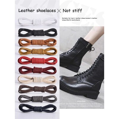 1Pair Cotton Waxed Rope Lace Round Leather Shoelace Waterpro