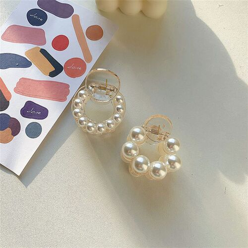 Sweet Mini Round Pearl Hair Claws for Women Girls Hair Clips