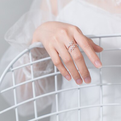 New Korean Open Leaf Rings For Women Girl Silver Color Resiz