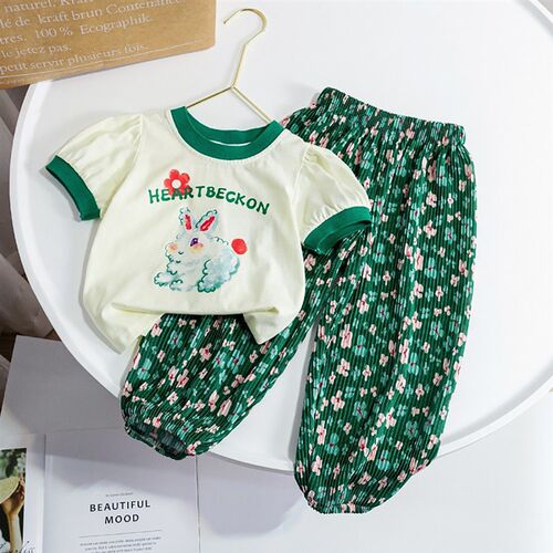 Cute Kids Girls Clothes Sets Summer Cartoon Rabbit Short Sle