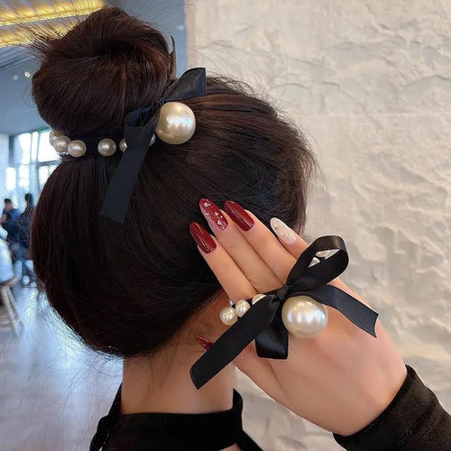 Fashion Woman Big Pearl Hair Ties  Korean Style Hairband Scr