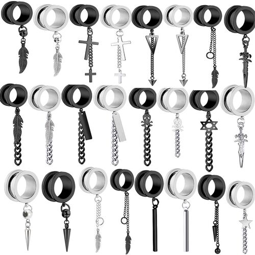 1 Pair Stainless Steel Ear Plugs and Tunnels Piercings Black