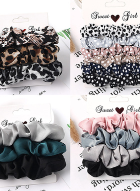 3/5/Pcs Silk Scrunchies Print Leopard Scrunchie Set Elastic