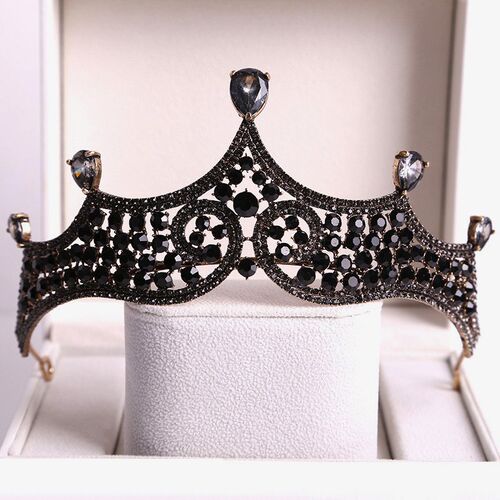 Baroque Black Crystal Big Round Bridal Tiaras Crowns Pageant