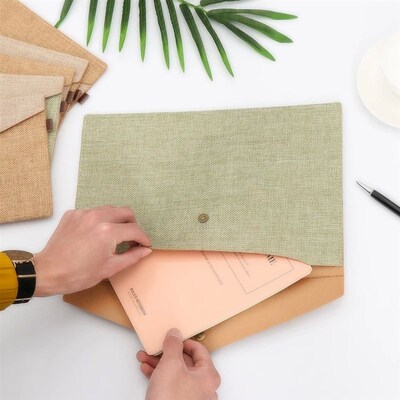 1PC A4/A5 Imitation Linen Big Capacity Document Bag Simple C