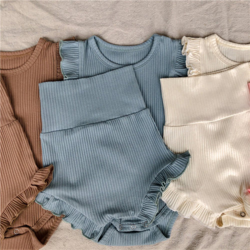 2022 Baby Girl New Clothes Set Soft Ribbed Cotton Bosyuit Sh
