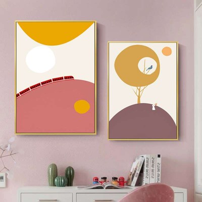 Nordic Simple Cartoon Mural Animal Geometric Color Block Abs