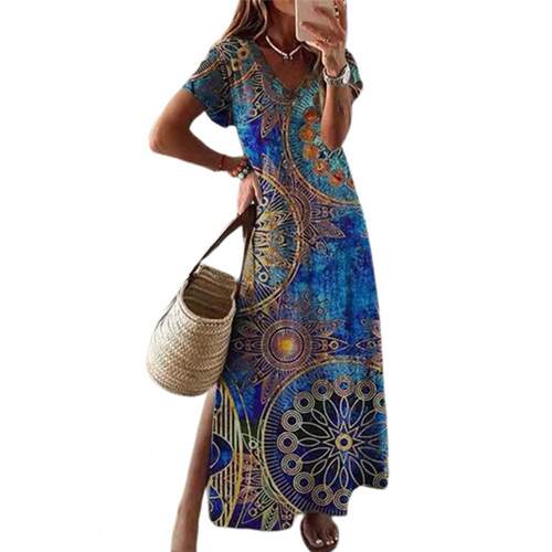 Boho Women Dress Vintage Ethnic Style Dresses Summer Short